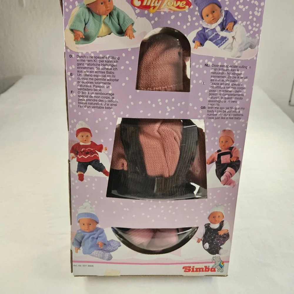 Vintage Simba My Love Snow Fun Bean Baby Doll Pink Knit Sweater Corduroy Overall